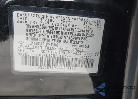 2018 Nissan Sentra S from USA, damaged, VIN 3N1AB7AP1JY313846